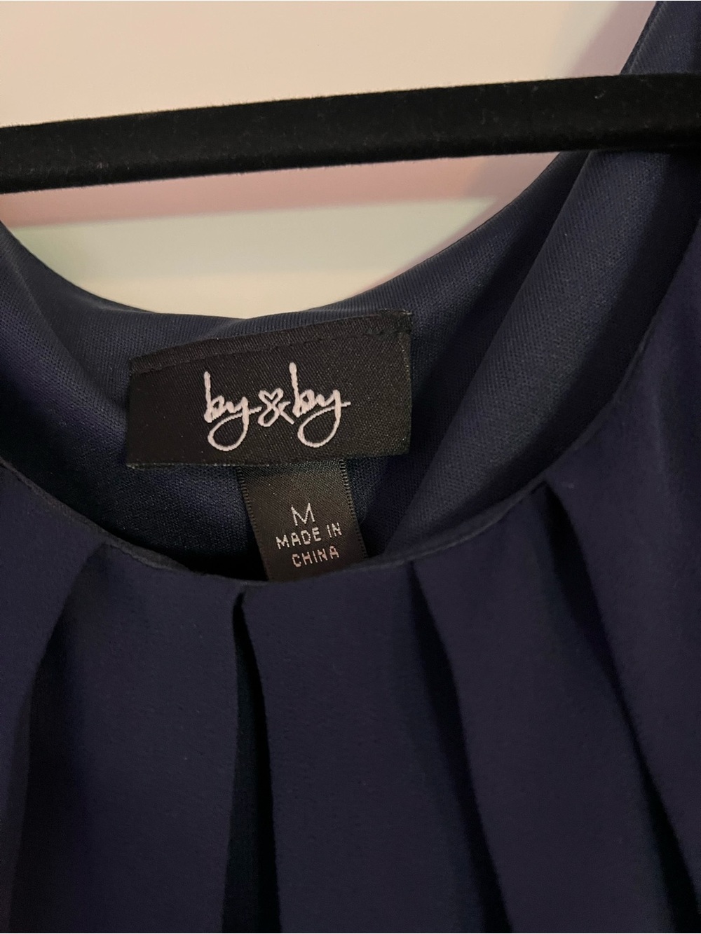 by & by Navy Pleated Round-Neck Blouse